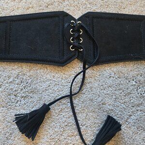 NWT H&M Faux Suede Black Stretch Corset Waist Belt Medium